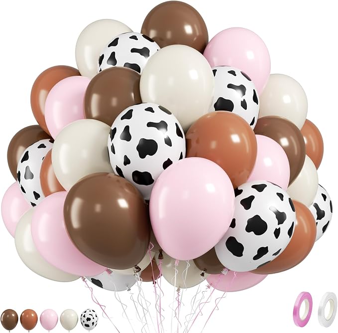 FunHot Pink Cow Balloons, Cowgirl Balloons, 12 Inch Ivory Cow Printed Helium by FunHot