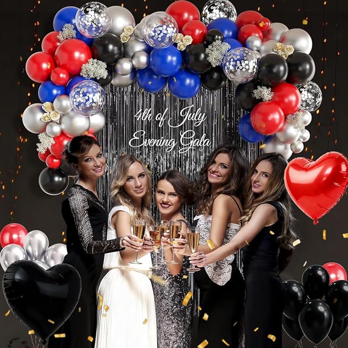 Red Black Silver Blue Balloons Arch Kit - Image 4