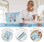 Personalized Gifts Monogrammed Birthday Gifts for Women, Her, Teacher Mother in Law Wedding Christmas Initial 20 oz Tumbler, Makeup Bag Cup Pens Journal Notebook 6 Set, (Aesthetic Blue Flower M)