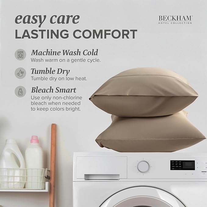 Beckham Hotel Collection Cooling Pillowcases for Hot Sleepers, King Size Set of 2, Cool Bedding, Envelope Closure, Silky Soft, Breathable, Moisture-Wicking, Sand