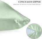 2 Pack Satin Pillowcase with Hidden Zipper, Adjustable Satin Eye Mask for Sleeping and Satin Volume Scrunchie for Hair and Skin, Standard Size (Green,Vintage Style)