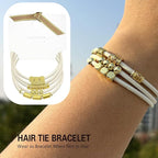 Blonde Bracelet Hair Ties for Women, 5 Pack Cute 3mm Thick Elastic Ponytail Holders Accessories No Damage Stretchy Beaded Pony Tails Hair Ties with Gold Metal Charms Beads