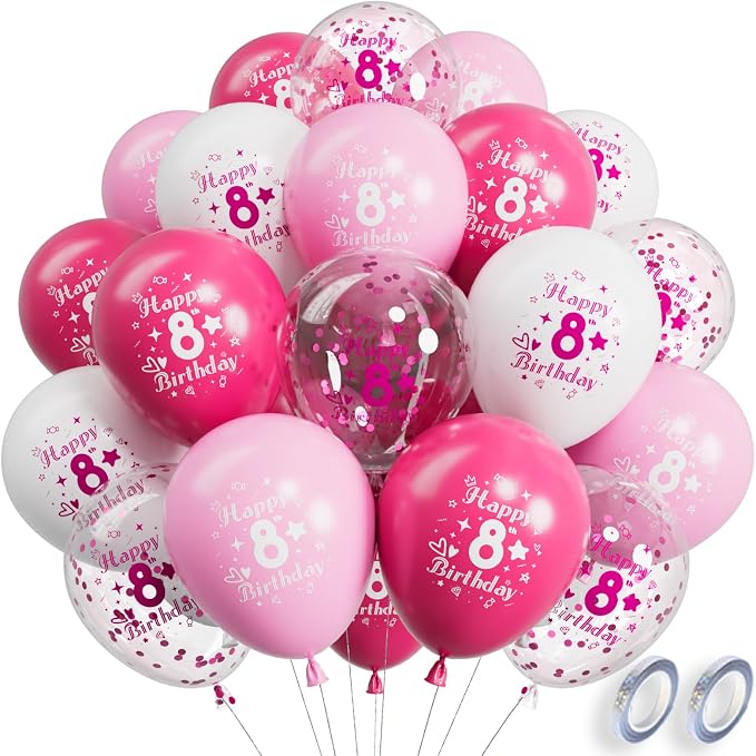 SUWEN Pink 8th Number Printed Balloons 38PCS 12 Inch | 1-9 Latex Balloons Happy by SUWEN