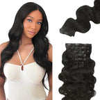 Lashey Seamless Clip in Hair Extensions Human Hair 130g 7pcs Body Wave Thick Remy Human Hair Extensions 24 Inch Natural Black Clip ins with Full End