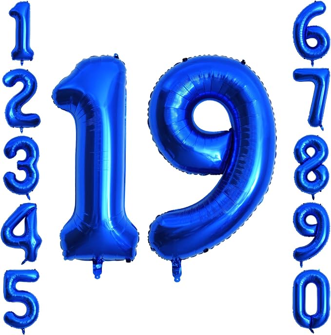 Navy Blue Number 19 Balloon 40 Inch, Shiny Metallic Numeral Party Supplies | by Unknown