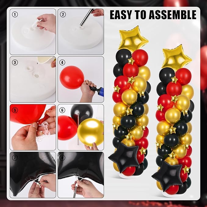 2 Sets Black Gold and Red Balloons Decorations Adjustable Balloon Column Stand - Image 4
