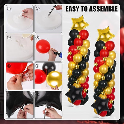 2 Sets Black Gold and Red Balloons Decorations Adjustable Balloon Column Stand - Image 4