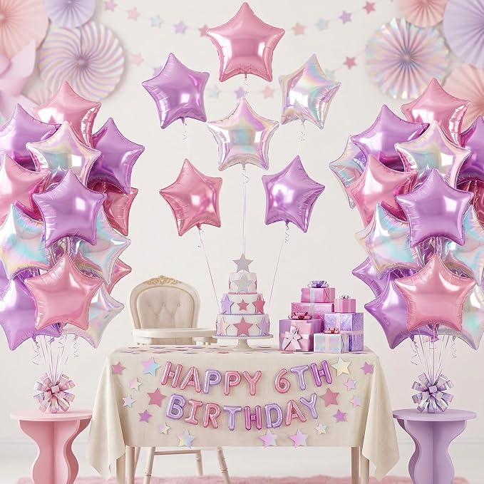 Pink and Purple Star Balloons, 18 Inches Iridescent Star Foil Balloons - Image 6