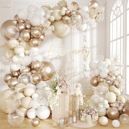 White Sand Metallic Champagne Gold Balloons Garland Arch Kit by Futureferry