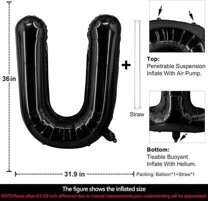 Lovoir 40 Inch Large Black Letter U Balloons Big Size Jumbo Mylar Foil Helium - Image 2