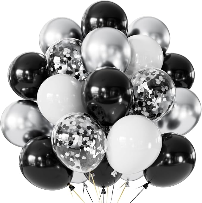 Black and Silver Balloons, Birthday Party Decor | Silver Black White & Confetti by Haolongfa