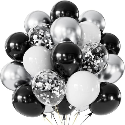 Black and Silver Balloons, Birthday Party Decor | Silver Black White & Confetti by Haolongfa