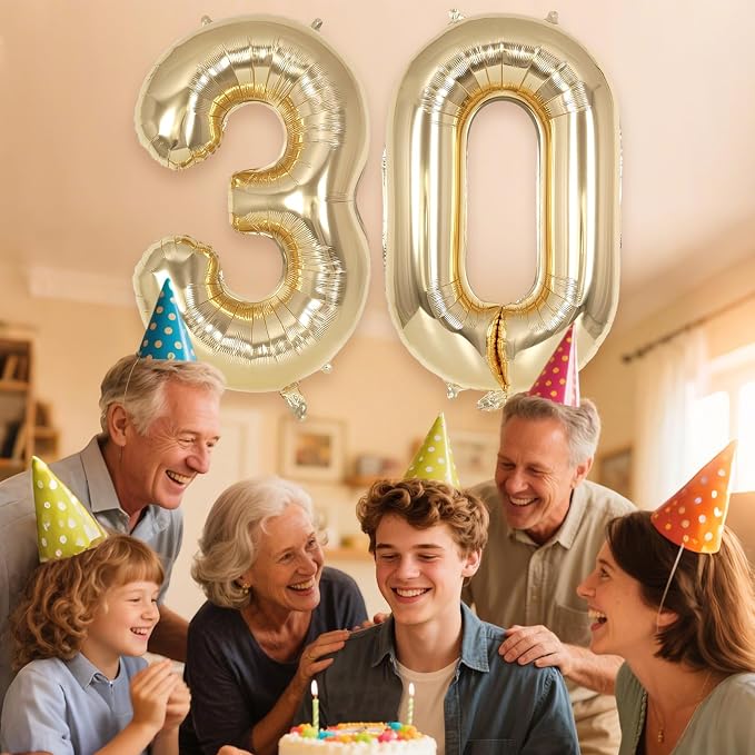Champagne Gold Large Number 30 Balloon, 40 Inch Light Gold Foil Helium Number - Image 6