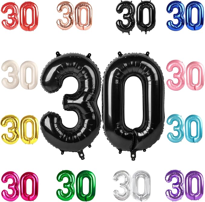 Black Number 30 Balloon 40 Inch by IWERP