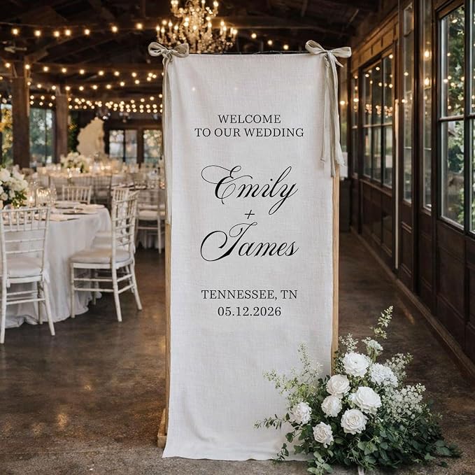 Personalized Fabric Wedding Welcome Sign, Cotton Linen Banner - Image 4