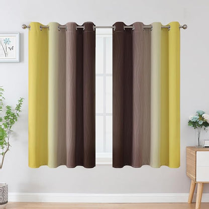 Brown and Yellow Blackout Curtains 45 Inch Length, Full Light Blocking Gradient - Image 2