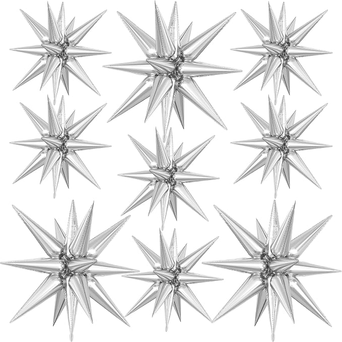 9Pcs Silver Star Balloons, Large Explosion Star Foil Balloons, Metallic Silver by Dagelar