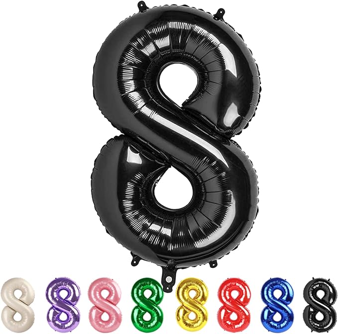 8 Balloon Numbers Party Decorations, 40In Black Balloons by Mluchee