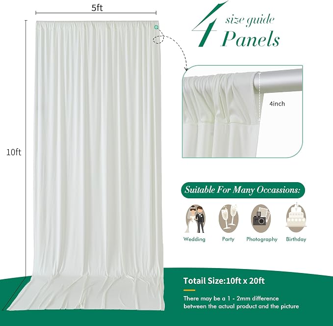 20 ft x 10 ft Wrinkle Free Ivory Backdrop Curtain - Image 5