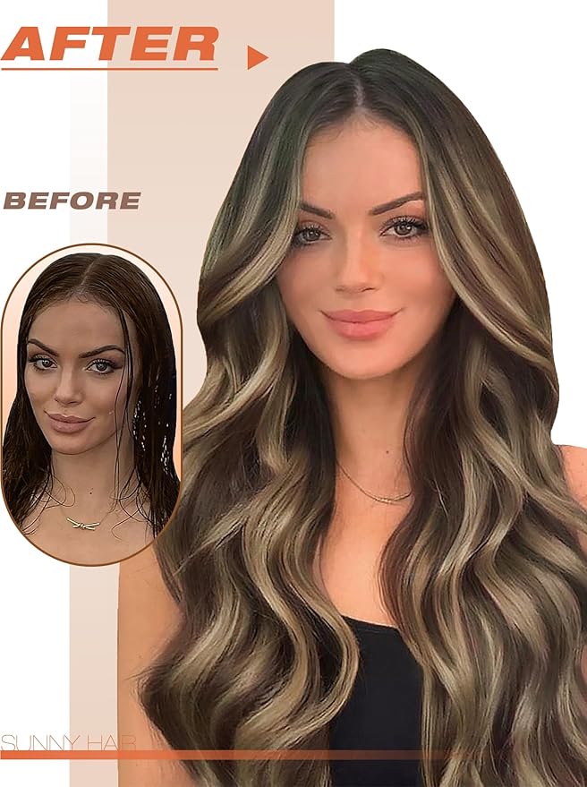 Sunny Hair Tape in Extensions for Women Real Hair 22 inch 100g Tape in Hair Extensions Human Hair Dark Brown Balayage Caramel Blonde Hair Extensions Tape in 40Pcs