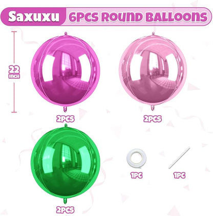 Green Pink Giant 4D Foil Balloons, 22 Inch Big Round Foil Balloon - Image 2