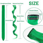 16 Pcs Colored Hair Extensions Curly Wavy Clip in Synthetic Hairpiece Streak for Girls Women Kids, Multi-colors St. Patrick's Day Party Highlights Cosplay Festival Gift(Green)