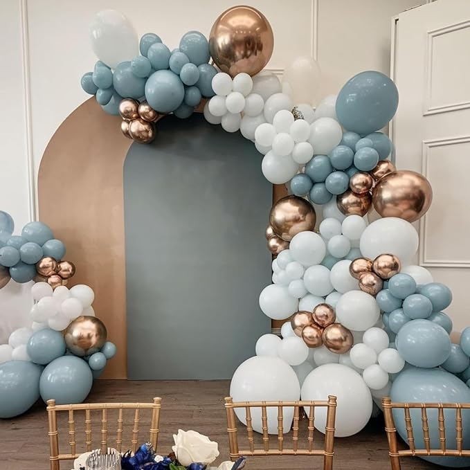 Dusty Blue and Gold Balloons, 12 Inch Blue Gold Balloons, Retro Fog Blue - Image 5