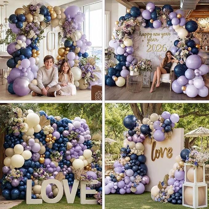 Navy Blue Purple Balloon Arch Double Stuffed Dark Blue Pastel Lavender White - Image 6