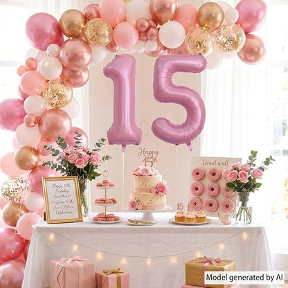 Pearlescent Pink Number 15 Balloon 40 Inch, Shiny Foil - Image 3