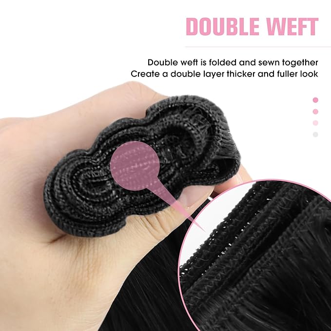 YoungSee Weft Hair Extensions Black Straight Human Hair Weft Extensions Jet Black Sew in Hair Extensions Real Human Hair for Natural Look 12Inch 70G