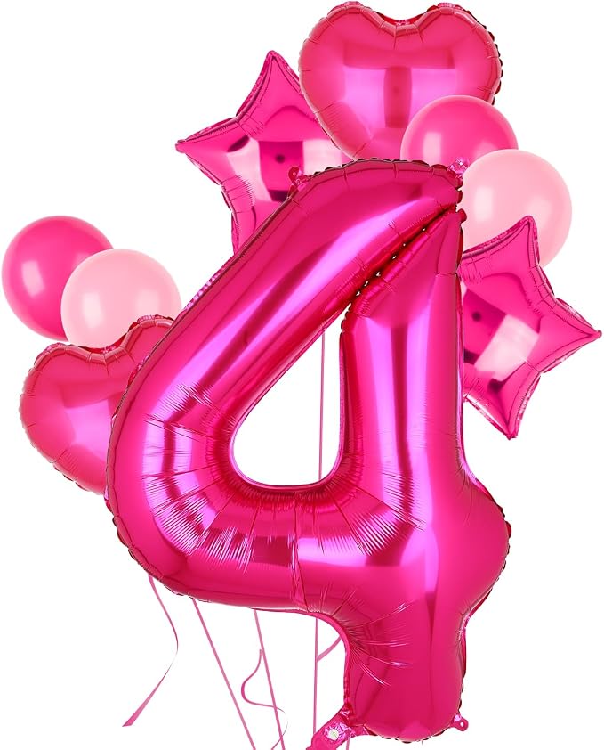 40 Inch Number Balloons Hot Pink 4 Cowgirl Pink 4th Birthday Decor 9 Pcs | by GGDE