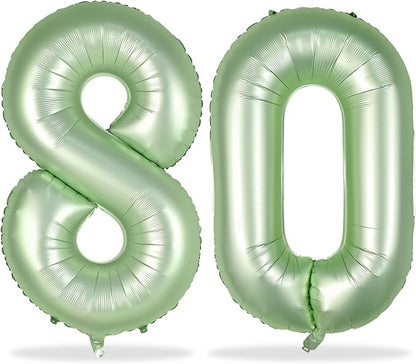80th Birthday Balloons Sage Green by Lingqiang