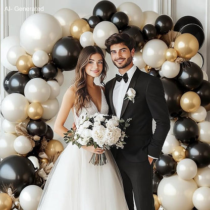 Black White Gold Balloon Arch Kit, Double Stuffed, Party | Pearl Sand White - Image 6