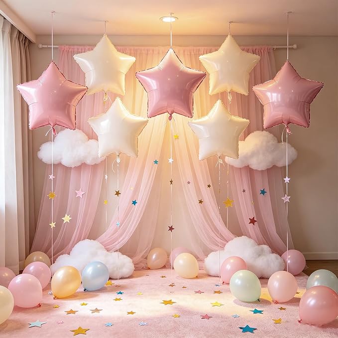 Pastel Pink Sand White Star Balloons 18 Inch - Image 5