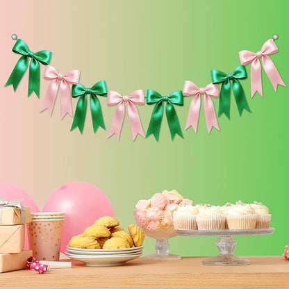 1 String of 8PCS Pink&Green Bow Garland Banner Wicked Party Decoration by Unknown