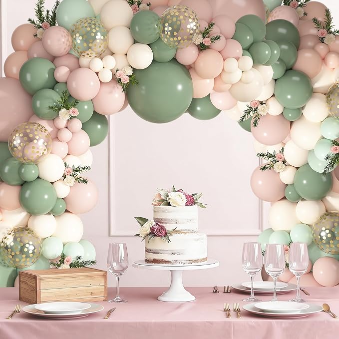 152Pcs Pink and Sage Green Balloons Arch Kit Different Size | Baby in Bloom - Image 6