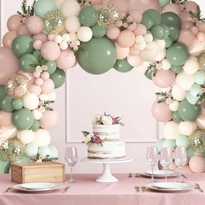 152Pcs Pink and Sage Green Balloons Arch Kit Different Size | Baby in Bloom - Image 6