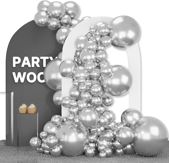 PartyWoo Silver Balloons 92pcs Different Sizes of 18 12 10 5 Inch | Balloons by PartyWoo