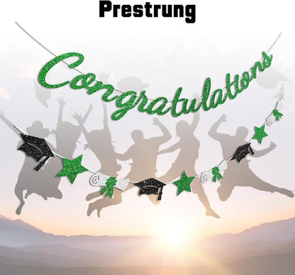 Congratulations Banner Green Graduation Decorations Class of 2026 Prestrung - Image 2