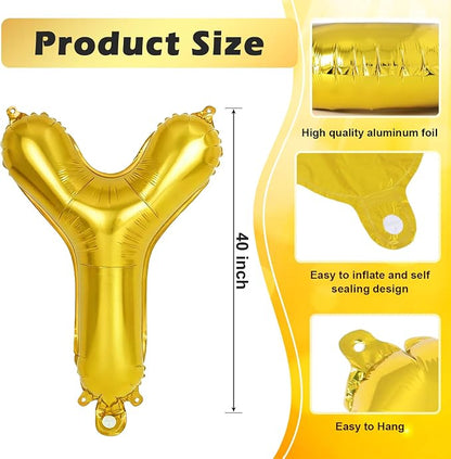 Gold Letter Y Balloons, 40 Inch Large Foil Letter Balloons, Custom Phrase - Image 2