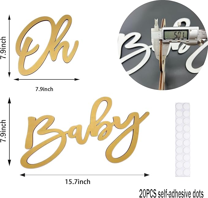 Oh Baby Sign for Backdrop, Large Wooden Baby Shower Sign Gold Letters Party - Image 2