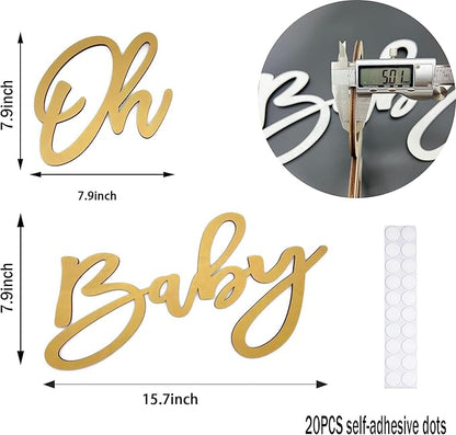 Oh Baby Sign for Backdrop, Large Wooden Baby Shower Sign Gold Letters Party - Image 2