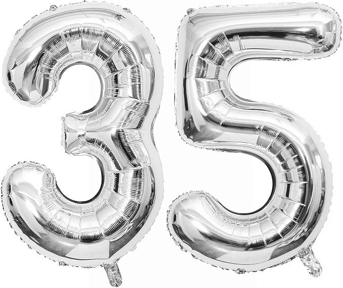Silver 35 Number Balloons, 40 Inch Giant Number 35 Balloons Foil Mylar Helium by Lovoir