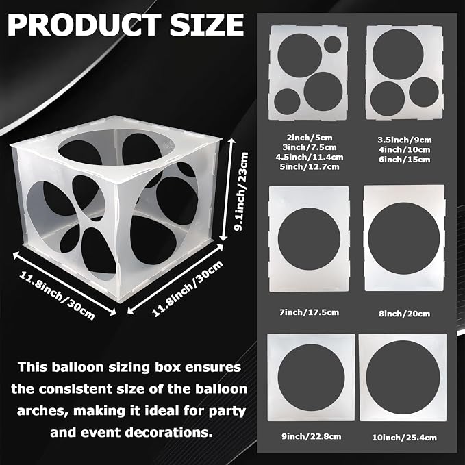 11 Holes Plastic Balloon Sizer Cube Box Collapsible 2-10 Inch Balloon Sizer - Image 2