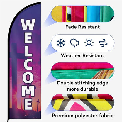 1PC Double Sided Church Welcome Feather Flag - Image 6