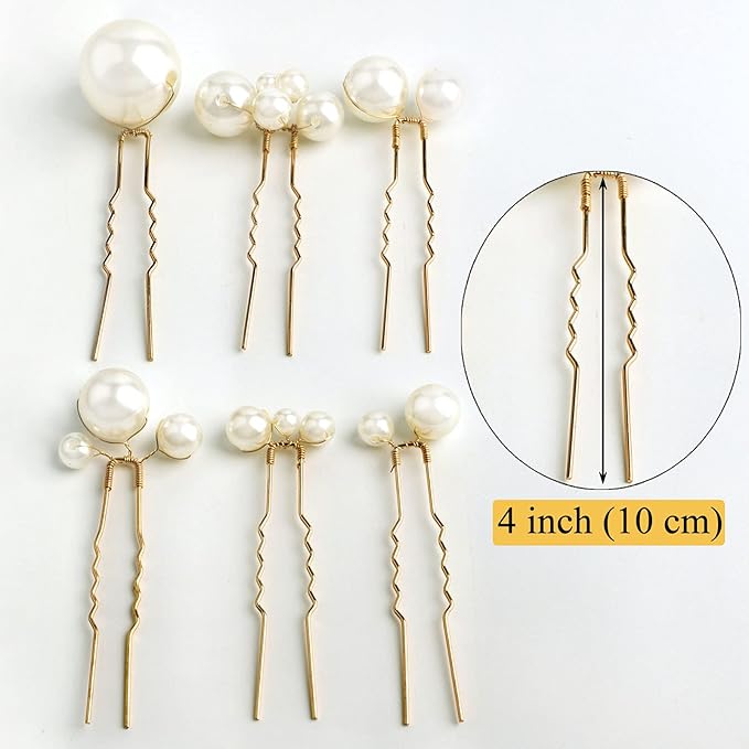 U Shaped Pearl Hair Pins for Wedding, Elegant Updo Hair Accessories for Bridal or Women, Set of 12 (Gold)