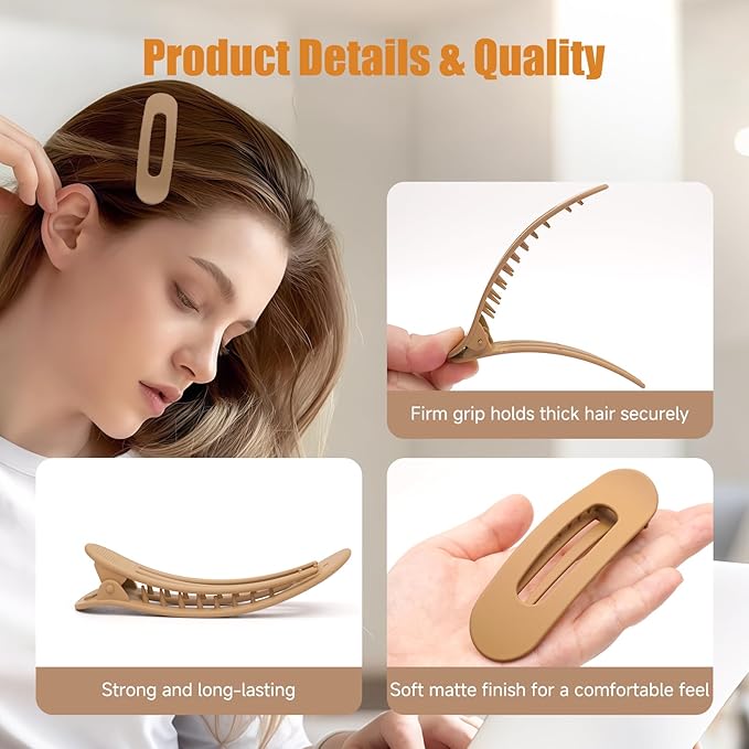Picoway 12 Pack Flat Hair Clips for Women, 2 Styles Flat Claw Clips, Matte No Crease Strong Hold Non-slip Barrettes for Thick & Thin Hair, Stocking Stuffers for Girls