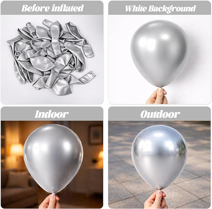 Voircoloria 110pcs Metallic Silver Chrome Latex Party Balloons, 12inch | - Image 3