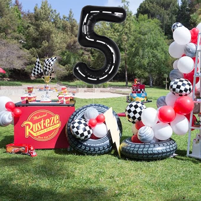 TONIFUL 40 Inch Large Race Car Number 5 Balloon 5th Birthday Decorations | 5th - Image 5