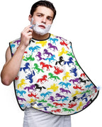 Beard Grooming Cape, Waterproof Hair Catcher for Shaving Trimming, Non-Stick Bib Apron Gifts for Dad Men, Colorful Horse Art Shave Bib